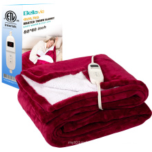 Bellavie ETL Washable Soft Plush Sherpa Flannel Eelecric Heated Throw Blanket Electric Heating Blanket for winter